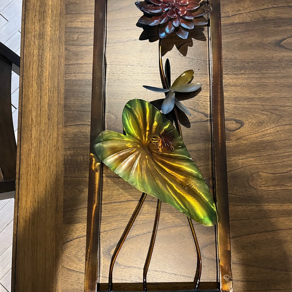 Metal Wall Art with Red and Green Floral Design